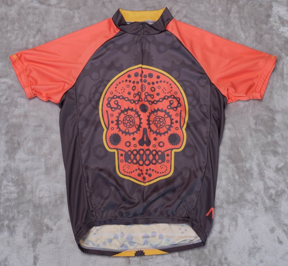 Primal Los Muertos Red Yellow Gray Cycling Jersey Full Zip Shirt Mens Size M